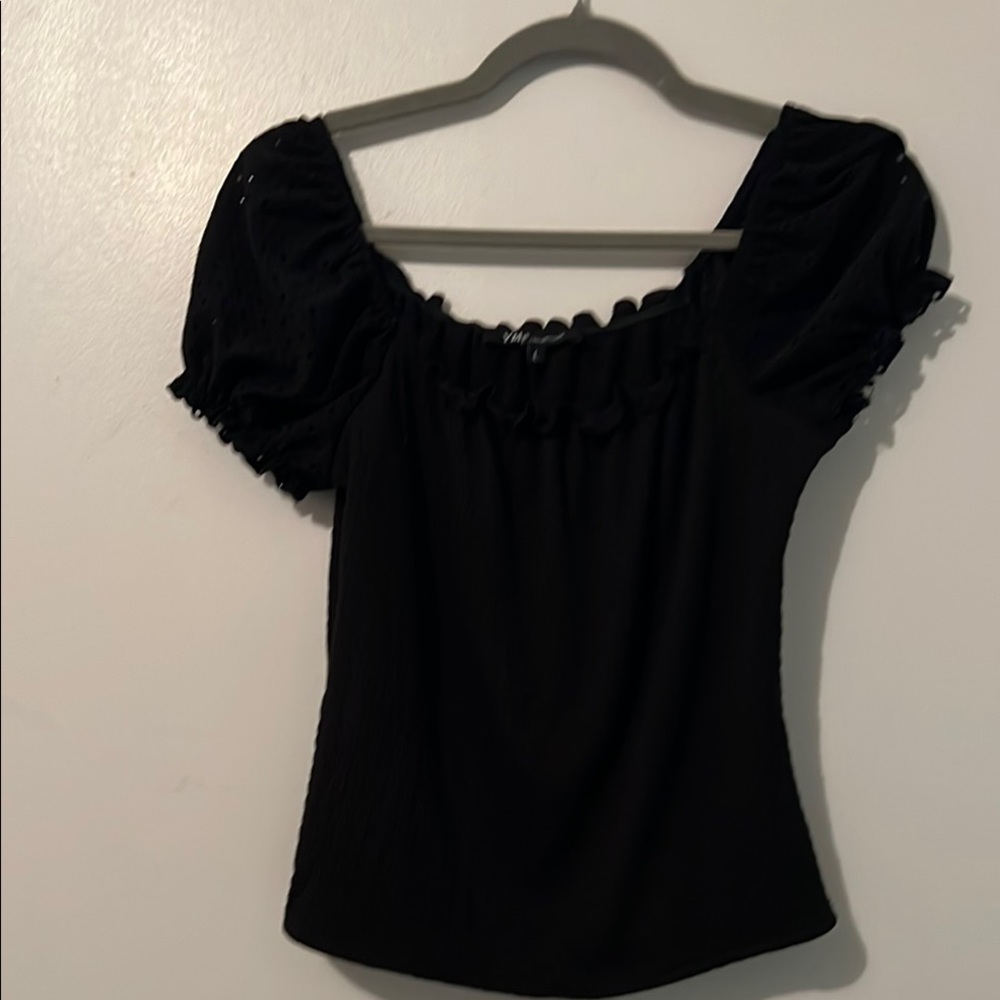 YMI Black Puff Sleeve Blouse
